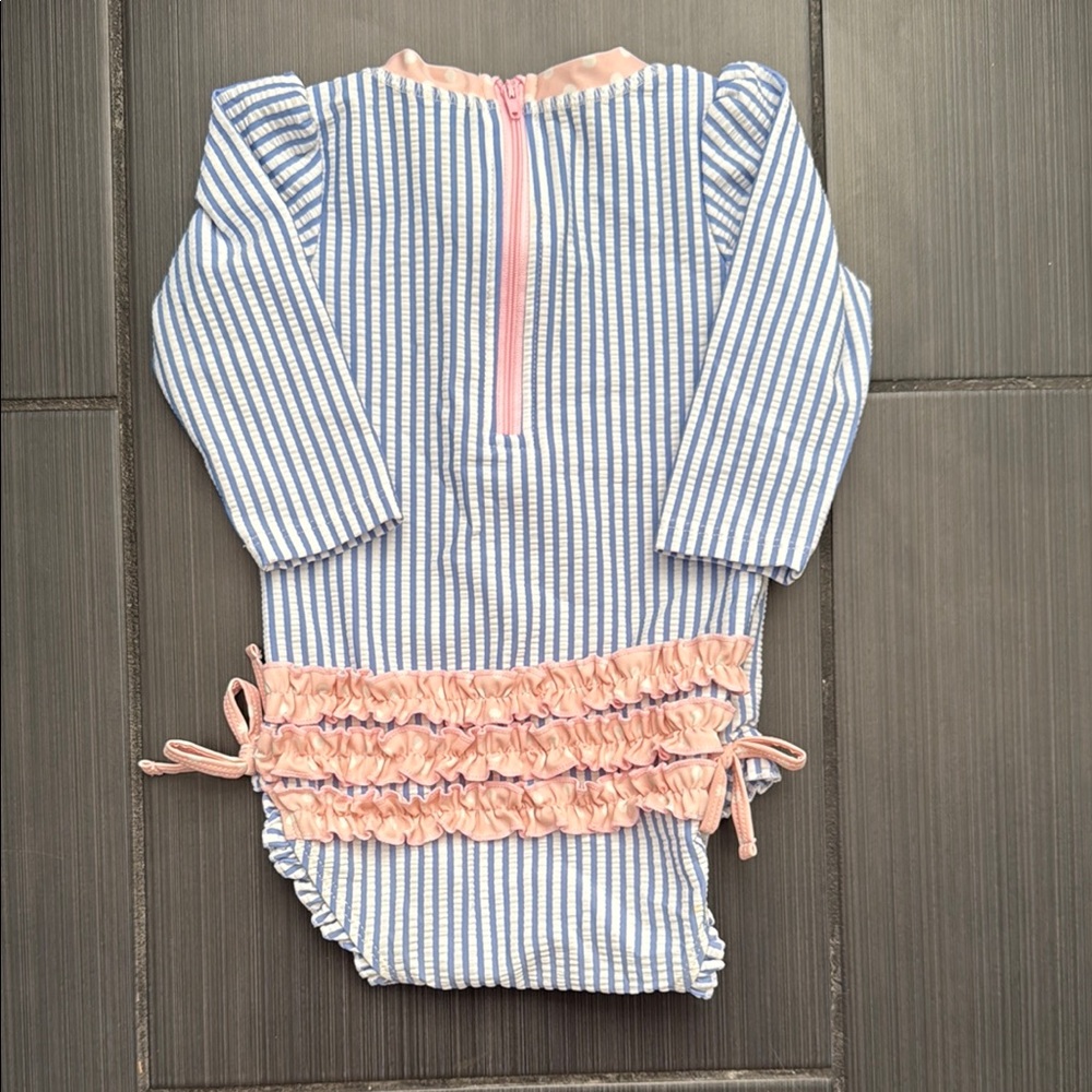 Striped Blue and Pink Ruffle Swimsuit